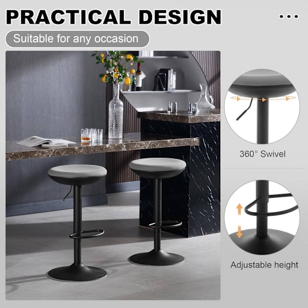 Rootz Swivel Bar Pall - Motpall - Roterande Barstol - Andas elastiskt tyg - Höjdjusterbar - 41cm x (64-85) cm x 41cm