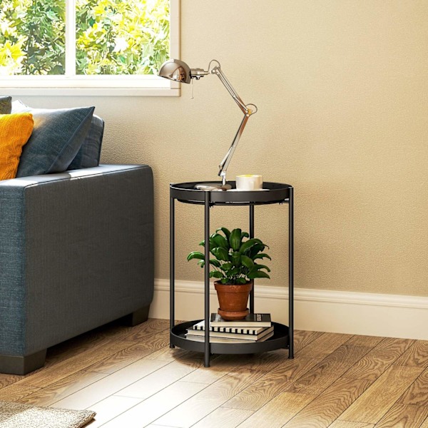 Rootz Round Side Bord med hylde - Sofabord - Sofabord - Holdbart metal - 44 cm x 44 cm x 56 cm