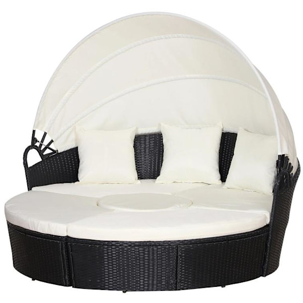 Rootz Zonne-Island - Loungesæt - Rattan - Baldakin - Siddegruppe - Hynder - Metal - Creme - Sort - 180 x 175 x 147 cm