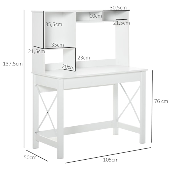 Rootz Desk Storage - Bookshelf Desk - Moderni Wood Desk - Organisaation hyllyt - 105 x 50 x 137,5 cm - valkoinen