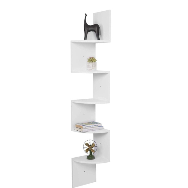 Rootz PVC hjørnehylde - 5-lags opbevaring - Flydende hylde - Bogreol - MDF af høj kvalitet - 25 cm x 156 cm x 25 cm