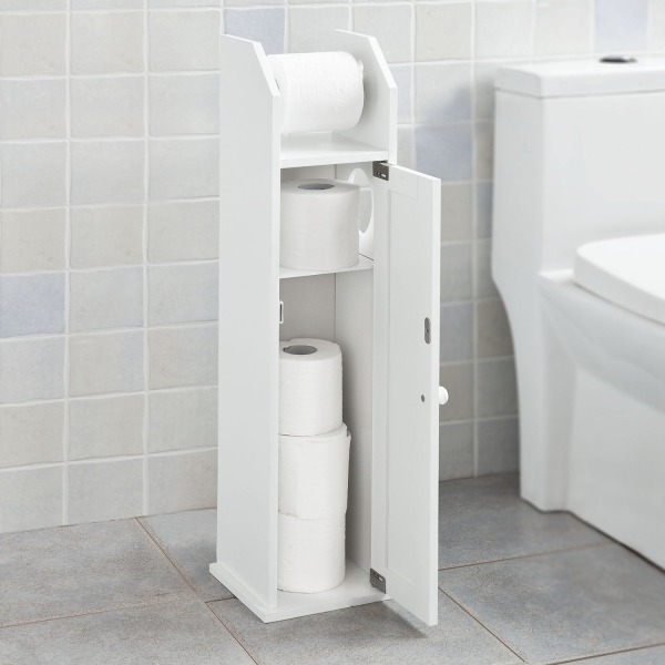 Rootz White Badeværelsesskab - Toiletpapirholder - Opbevaringsorganisator - Pladsbesparende design - Luftcirkulationsfunktion - Ca. B20 x D18 x H78 cm