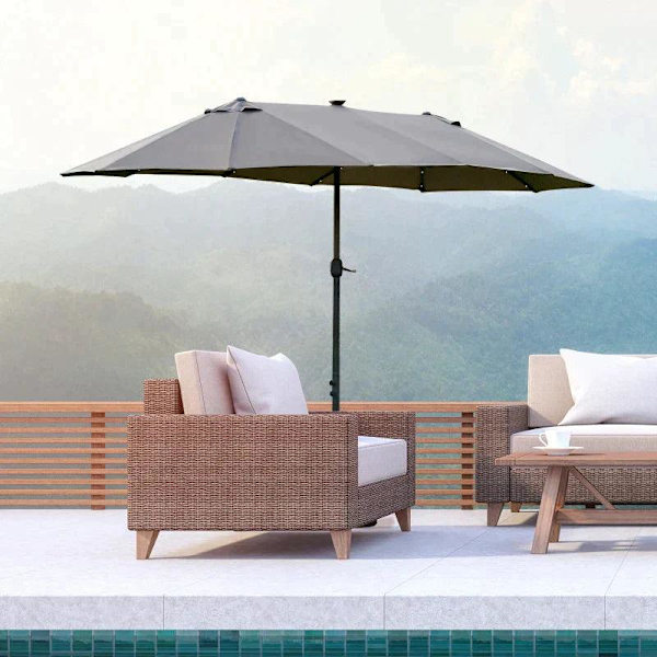 Rootz Dobbeltsidet Parasol - Parasol - Parasol - Med LED Solar Lights - Mørkegrå - 440 x 260 cm
