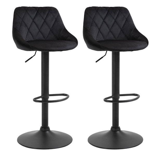 Rootz Barpall - Set med 2 barstolar - Svängklädd hög pall - Höjdjusterbar - Barpall utan armstöd - Svart - 46 x 48 x 83-104 cm