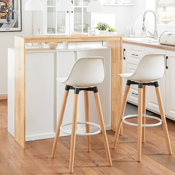 Rootz Kitchen Island - Barbord - Skænk - Udvidbart design - Vinopbevaring - Glasholdere - Gummitræ Top - 105cm x 105cm x 60cm
