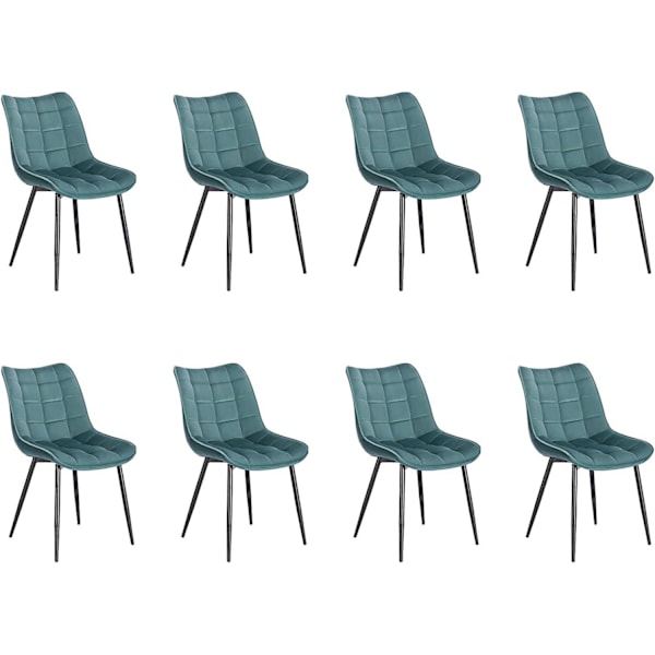 Rootz Set med 8 matstolar - Sammetsstolar - Turkosstolar - Ergonomisk design - Hållbar konstruktion - Golvskydd - 46 x 40,5 cm Sitsstorlek