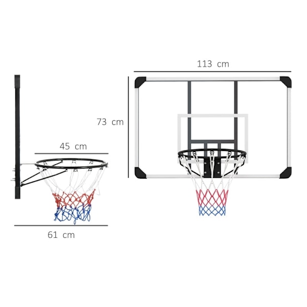 Rootz Basketball Hoop Sæt - Hoop Sæt - Basket Hoop - Splintfri bagpanel - Justerbar højde - 113cm x 61cm x 73cm