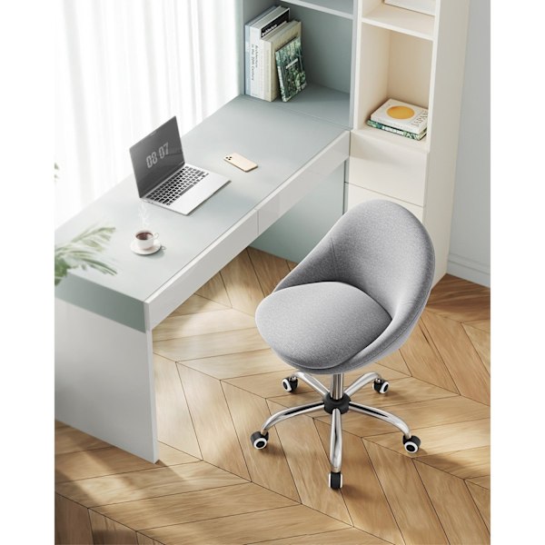 Rootz Drejestol Grå - Stålstel - Bomuld-hør - Rullende hjul - 28kg/m3 skum - Justerbar højde - 60cm x 60cm x (80-90cm)