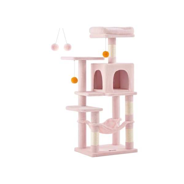 Rootz Jelly Pink Cat kradsestolpe - Kattetræ - Katteklatrestativ - Spånplade Plys Sisal - 45cm x 35cm x 112cm - Robust konstruktion - Multi-Cat Hushol