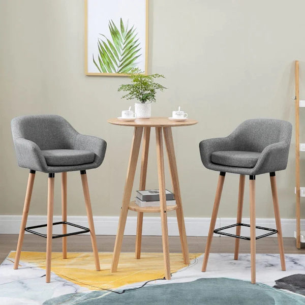 Rootz set med 2 barstolar - inklusive fotstöd - massivt trä - grått + naturligt - 55 cm x 48c m x 100 cm