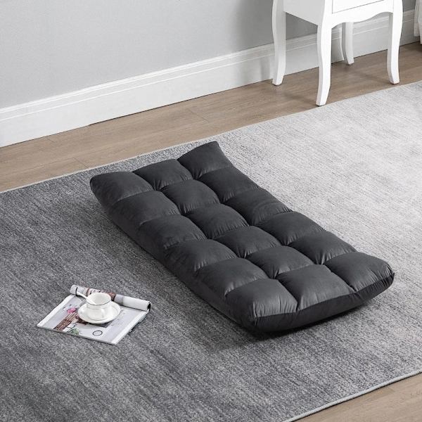 Rootz Fåtölj - Gästmadrass - Golvstol - Justerbart ryggstöd - Velourlook - Sittdyna - Grå - 55 cm x 71 cm x 53,5 cm