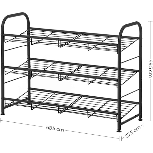 Rootz Skoställ - Skoorganisator - 3 nivåer - Max 12 par skor - Stål - Svart - 68,5 x 27,5 x 49,5 cm