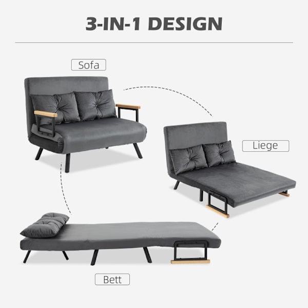 Rootz 2-personers fløjlssovesofa - sovesofa - sovesofa - Justerbart ryglæn - tyk polstring - 102 cm x 73 cm x 81 cm (sofa) / 183 cm x 98,5 cm x 26 cm