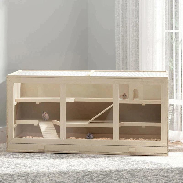 Rootz hamsterbur - Syrisk hamster - Musråttor - Möss Gnagare - Smådjur Hutch - Naturlig träfärg - 115Lx60Wx58H cm