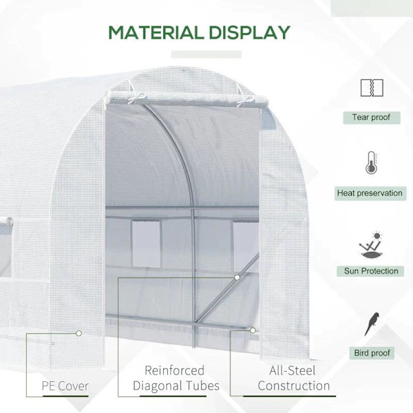 Rootz Foil Greenhouse - Kasvihuone - Plant House - Walk-in kasvihuone - Valkoinen - 4,5Px2Lx2K m