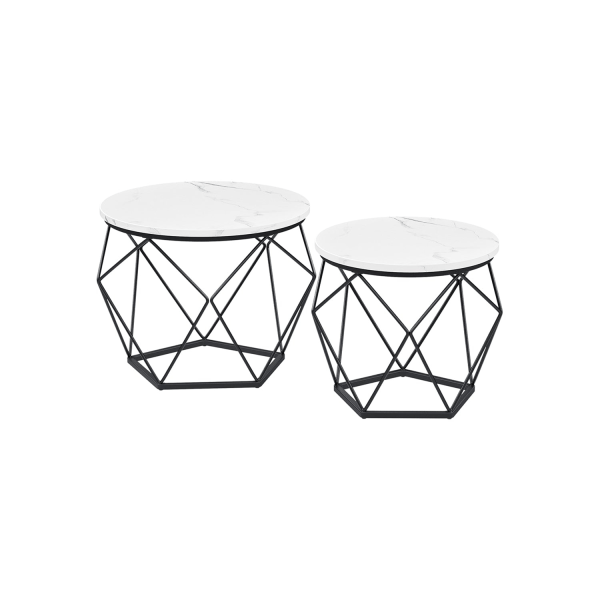 Rootz 2-delt sæt sideborde - Hvid-sorte spånplade stålborde - Store små borde - Letvægts holdbart design - Nem montering - 50 cm x 40 cm x 40 cm - 40