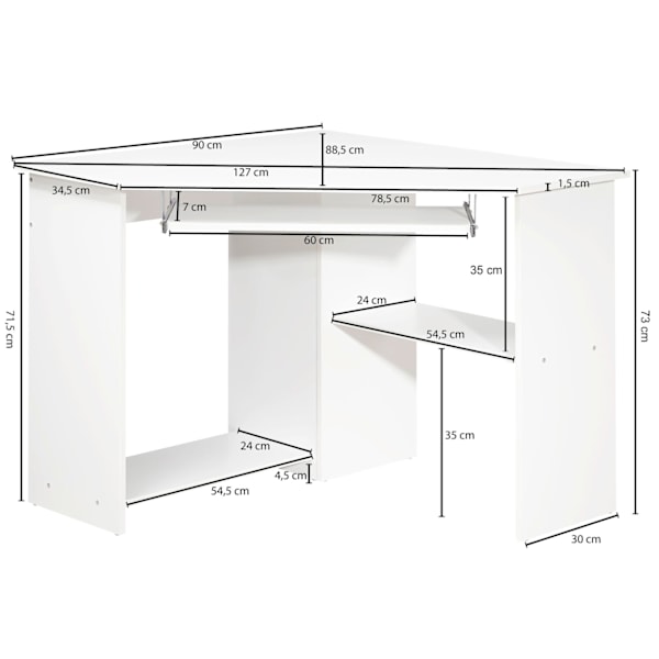 Rootz Corner Desk - Modern Office Desk - Computertabel - Generøs opbevaring - 127 cm x 73 cm x 88,5 cm