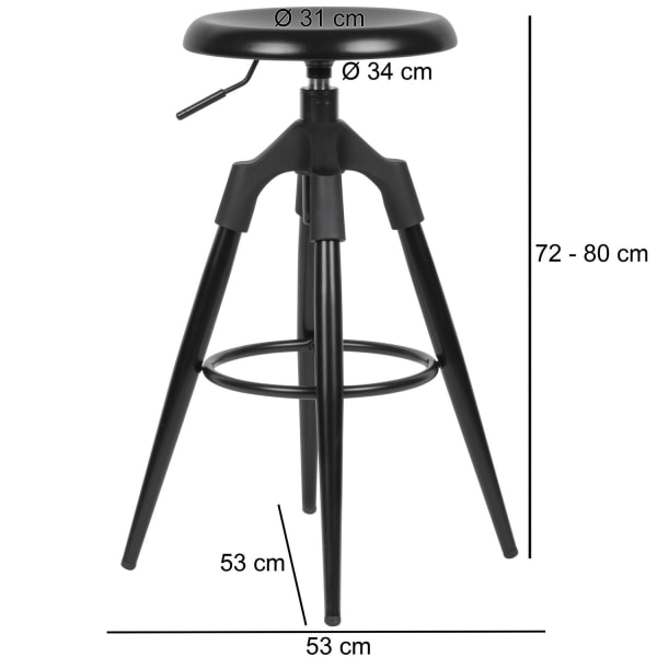 Rootz barpall svart metall 72-80 cm - Design barstol 100 kg max