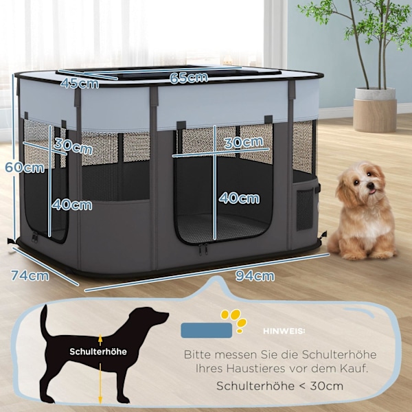 Rootz Foldbart Pet Play Run - Puppy Playpen - Kitten kabinet - Ventileret - 94x74x60cm - bærbar med opbevaringspose til indendørs/udendørs brug