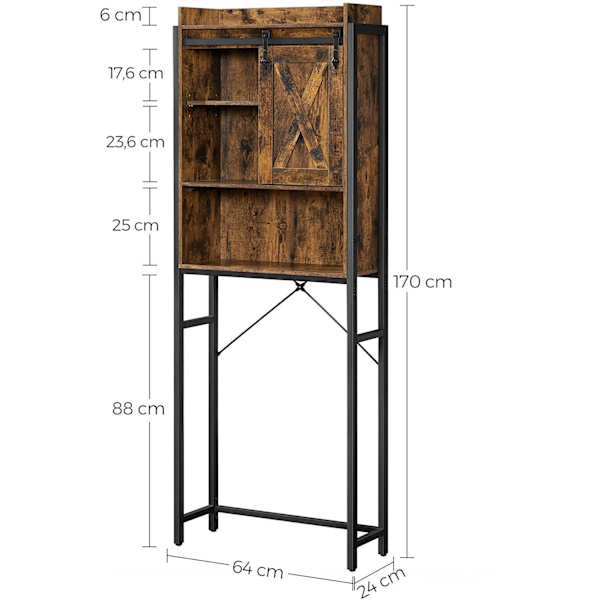 Rootz Säilytyskaappi - WC-kaappi - Kylpyhuonekaappi - Teräsrunko - Pyykinpesukonekaappi - Teollisuus - Ruskea - Musta - 64 x 24 x 171 cm