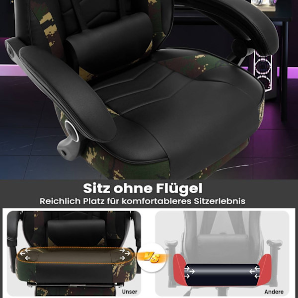 Rootz Gaming Chair - Kontorsstol - Racing Chair - Justerbar höjd & fällbar - Ergonomisk design - 121-128cm x 56cm x 46cm