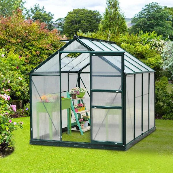 Rootz Drivhus - Klart Polycarbonat Drivhus - Stort Walk-in Green House - Aluminiumslegering/PC-plade - Grøn/Transparent - 190L x 252W x 201H (cm)