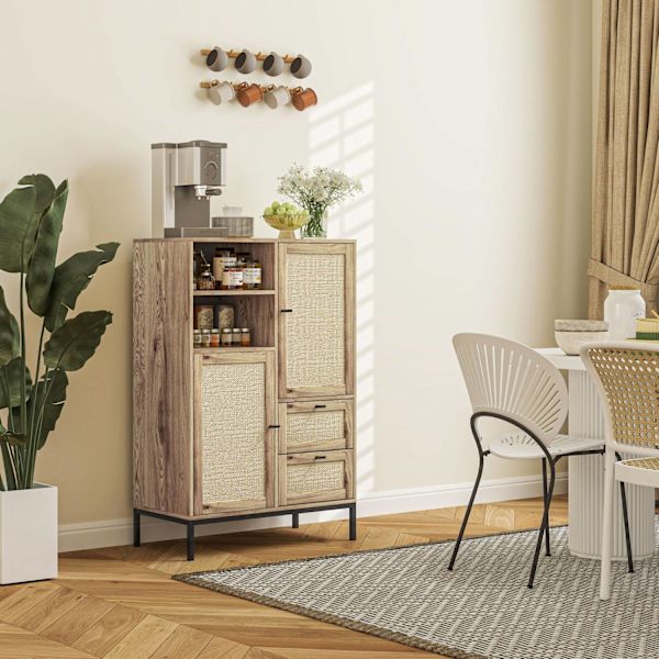 Rootz -säilytyskaappi - joustavat rintakehät - laatikot - säädettävät hyllyt - rottinki -ovet - helppo puhdistus - 80w x 40d x 120h cm