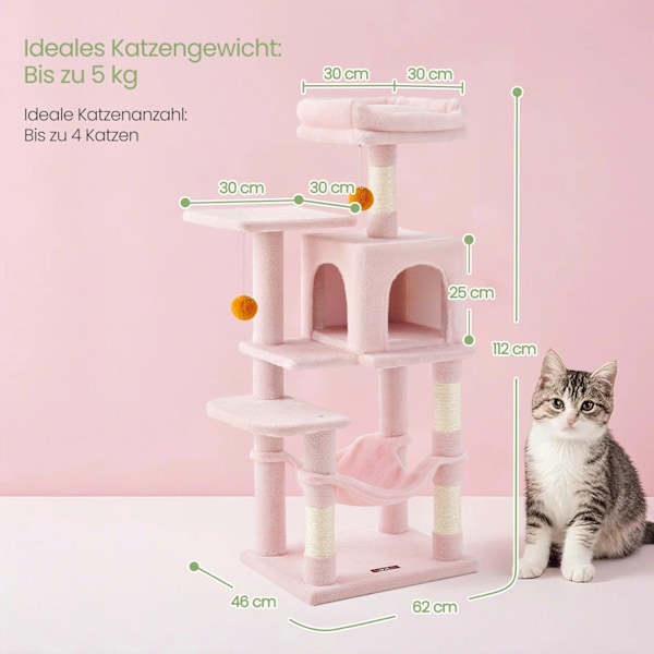 Rootz multi -etagers kattetræ - Scratching Post - Cat Tower - Cave & Hammock - 45x35x112cm