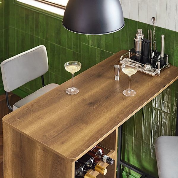 Rootz Modern Barbord - Köksö - Matbord - Industriell design - Rymlig förvaring - Vinglashållare - Flaskställ - 110cm x 105cm x 50cm