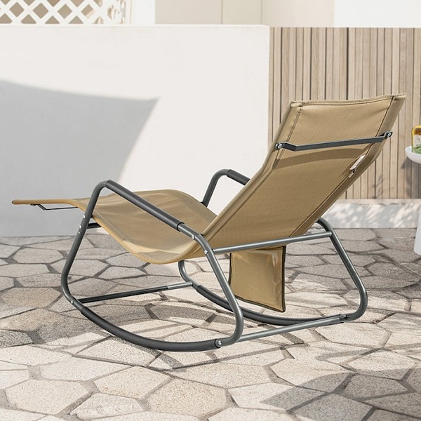 Rootz Garden Lounger - Solstol - Gungstol - Ergonomisk design, sidoförvaringsficka, hållbar syntetfiber - 145cm x 84cm x 57cm