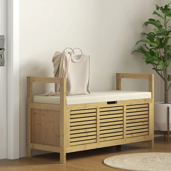 Rootz Skostativ med opbevaringsplads - Skobænk - Blødt sæde - Bambus - Naturlig - 100x40x60 cm