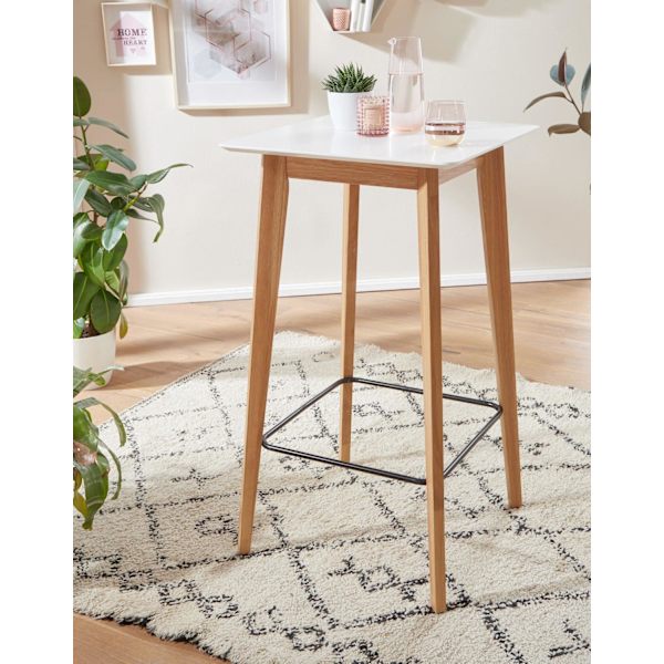 Rootz bord 60x110x60 cm hvid firkant - Barbord til 4 personer - Moderne bord til bar - Design festbord træ - Skandinavisk eg højbord