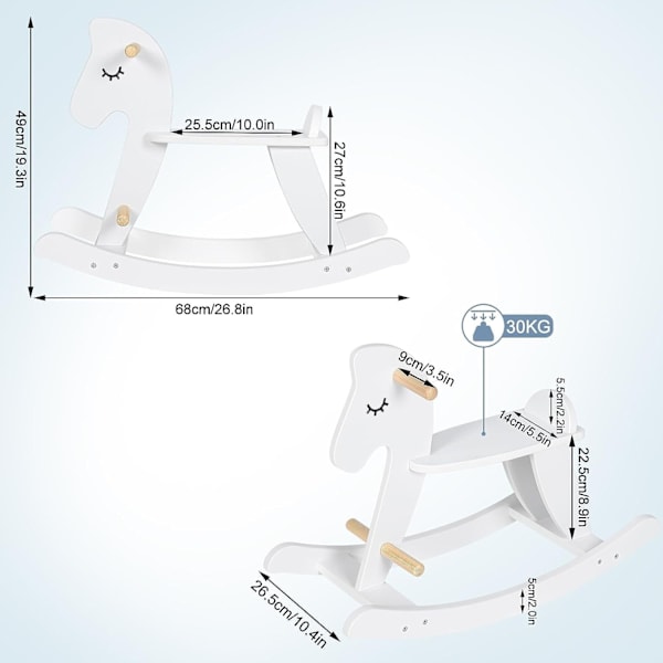 Rootz gyngehest - gyngedyr af træ - balancelegetøj til børn - legetøj til heste - Premium materialer - 68 cm x 49 cm x 26,5 cm