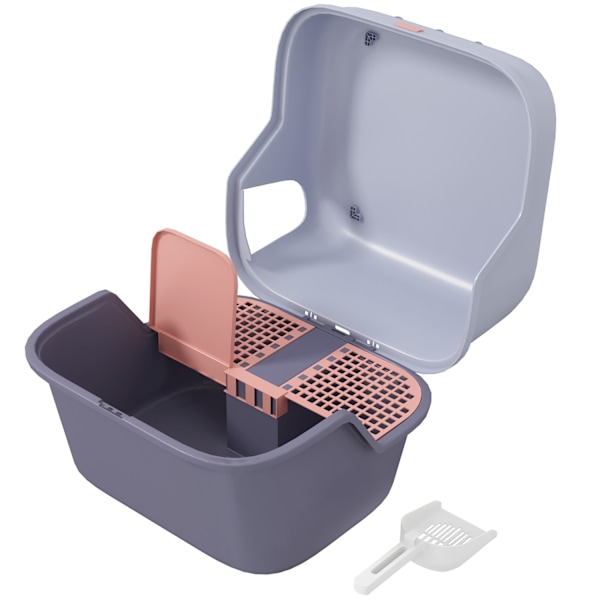 Rootz Cat Litter Box With Lock och Scoop - Pet Litter Pan - Easy Clean Kitty Toalett - 50 cm x 50 cm x 39 cm - Låsbar och elegant grå