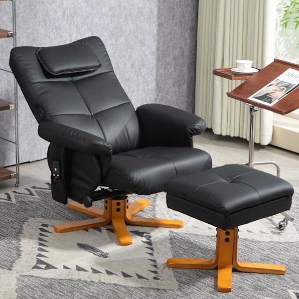 Rootz -hierontatuoli jakkaralla - Relaksation -tuoli - Faux Leather -hieronta -lepotuoli - USB -lataus - 78L x 86W x 93H cm