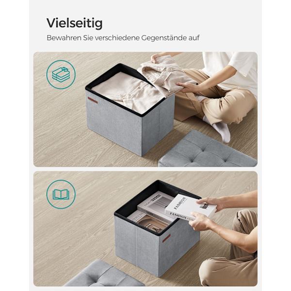 Rootz Velvet sædekiste - Opbevaring Ottoman - Polstret bænk - MDF-konstruktion - Duegrå - 31 cm x 41 cm x 31 cm - Letvægts - Rummelig - Robust