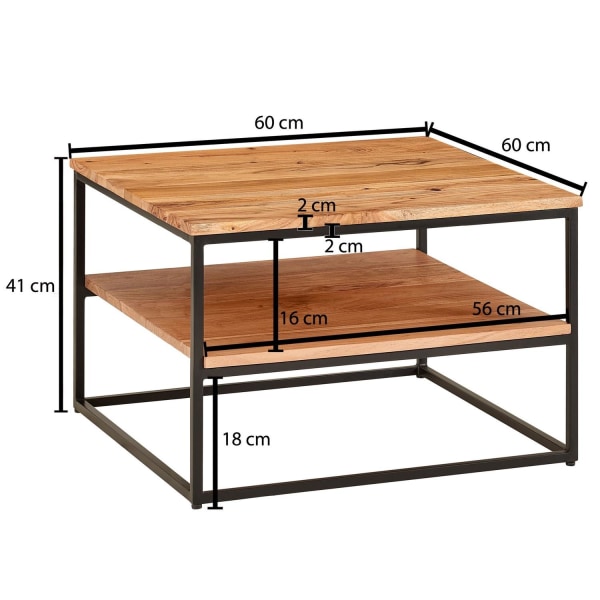 Rootz sofabord 60x60x41 cm massivt træ metal sofabord stuebord a