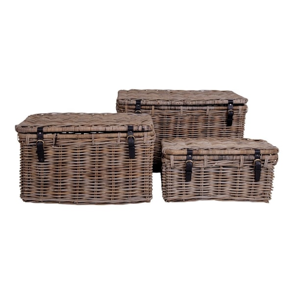 Rootz Depok 3 -stycken Set Storage Trunks - Rattan Chests - Wicker Bins - Versatile Storage - 81x51x48cm, 71x41x41cm, 61x30x29cm