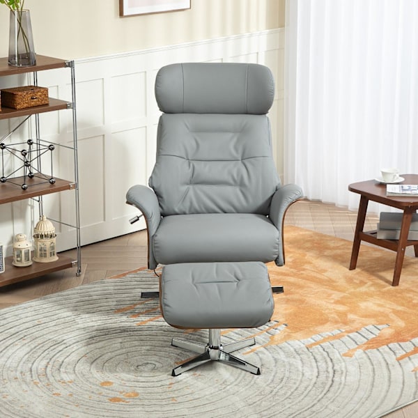 Rootz Relaxationsstol med avföring - Reclining Chair - Swivel TV -stol - 135 ° Tiltfunktion - 80W x 84d x 108h cm - Grå