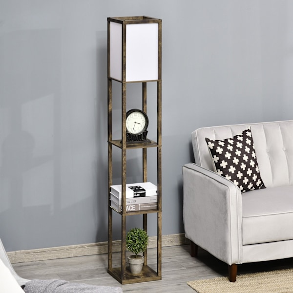 Rootz gulvlampe med hylder - trægulvlampe - stående lampe - stilfuld opbevaring - 26 x 26 x 160 cm