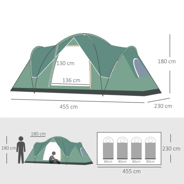 Rootz Campingtält - Killrep - Bärväska - 5-6 personer - Familjetält - Lampkrokar - Sidofickor - Polyester-Oxford - Grön-Svart - 4,55 x 2,3 x 1,8 m