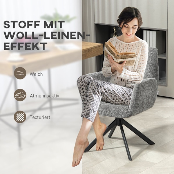 Rootz klädda accentstol - svängbar fåtölj - Modern loungestol - 360 ° rotation - 60 cm x 61 cm x 88 cm - bekväm grå design