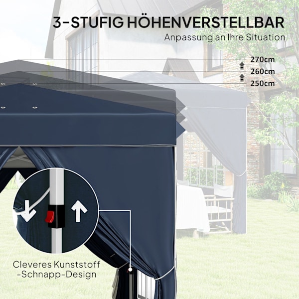 Rootz 2,5 metrin pop -up huvimaja - puutarhateltta - ulkokatos - UPF50+ Suojaus - 248L x 248W x 270H CM - Sisältää sivuseinät ja kantolaukut