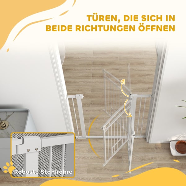 Rootz Justerbar Pet Gate - Stair Gate - Dog Gate - Secure Locking - 76-104W x 106H CM - Inkluderer kattedør