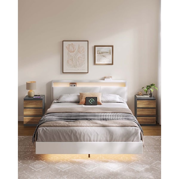 Rootz 2 -stykke sæt Bedside Table - Natbord - Slutbord - Opladestation - Grå, brun - 35 cm x 40 cm x 59 cm