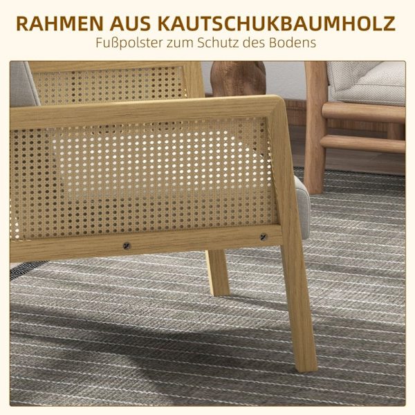 Rootz Accent Chair - Lounge Chair - Avkopplande stol - Rottinglook Armstöd - Andningsbart tyg - Golvskydd - 65,5 cm x 72 cm x 78 cm - Naturlig träram