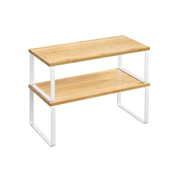 Rootz 2-delad tårtställ - Cupcakeställ - Dessertdisplay - Metall- och trämaterial - Molnvit-Naturlig Beige - 19,5 cm x 29,7 cm x 15,5 cm - 18,5 cm x 2