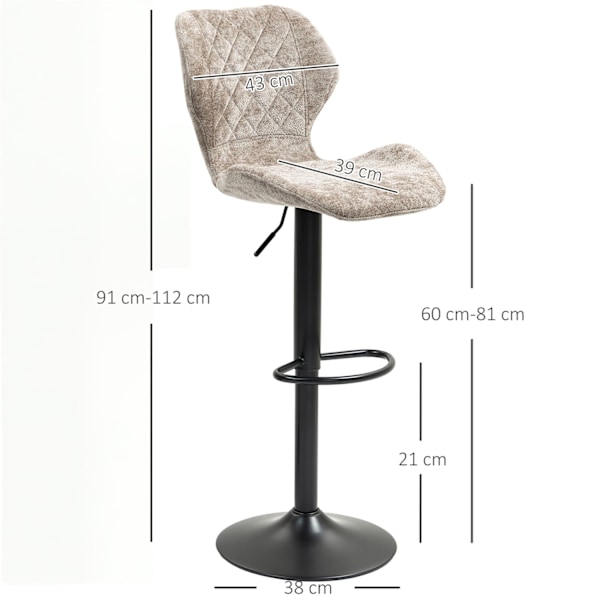 Rootz -uppsättning av 2 barstolar - Kökpallar - Höjdjusterbar motpall - Ultimat komfort - 48 cm x 51,5 cm x 91-112cm