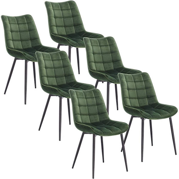 Rootz Set med 6 matstolar - Sammetsklädd - Metallram - Bekväm, hållbar, Ergonomisk - 46 cm x 40,5 cm x 85,5 cm