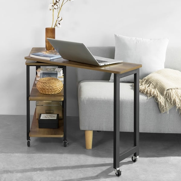 Rootz L-format sidobord - Soffbord - Hörnskrivbord - Industriell design - Flexibel och mobil med låsbara hjul - Metallram av hög kvalitet - 133cm x 69
